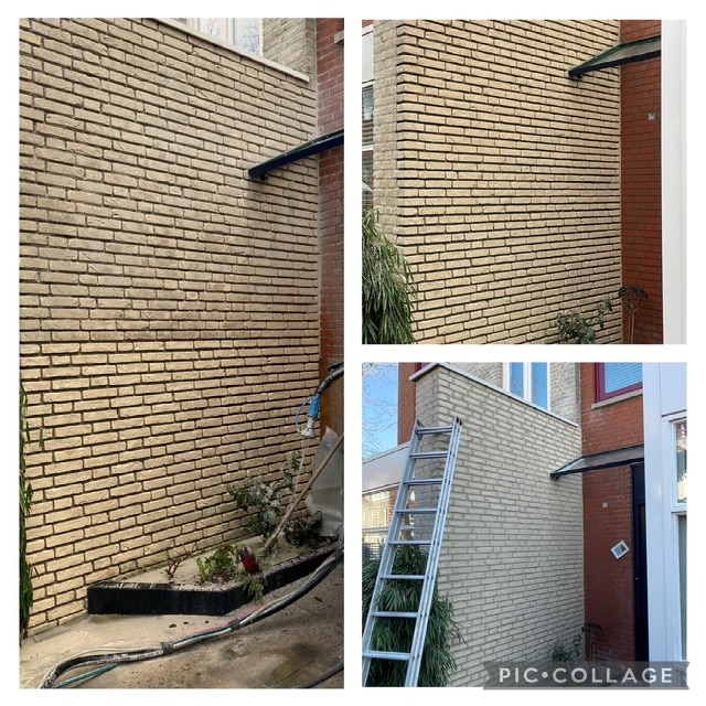 Muur reinigen en voegen delft